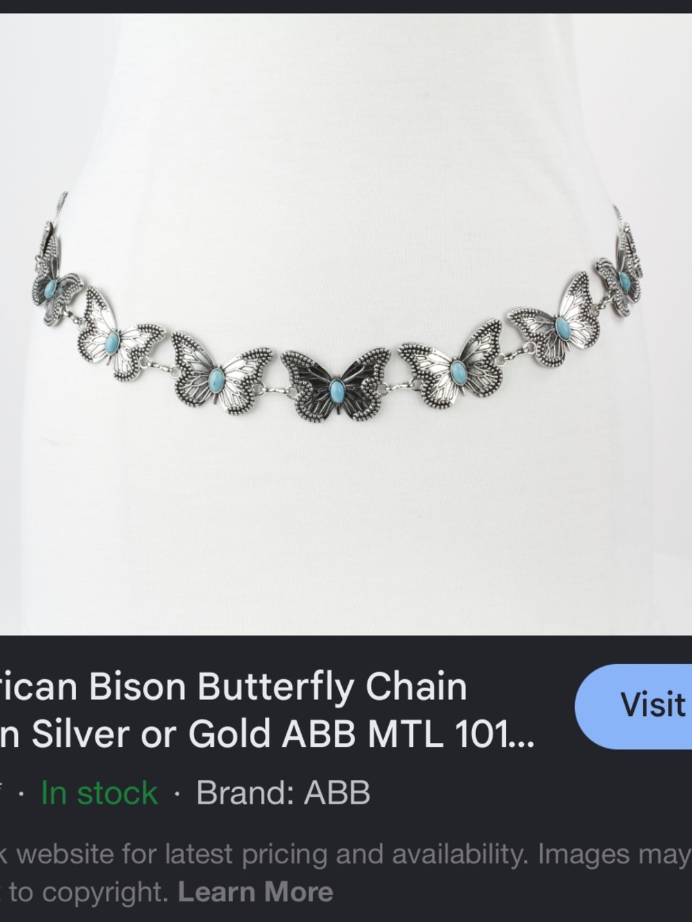 NWT  Lot of 2 Silver Butterfly Chain Belt with Turquoise Accents - Belts